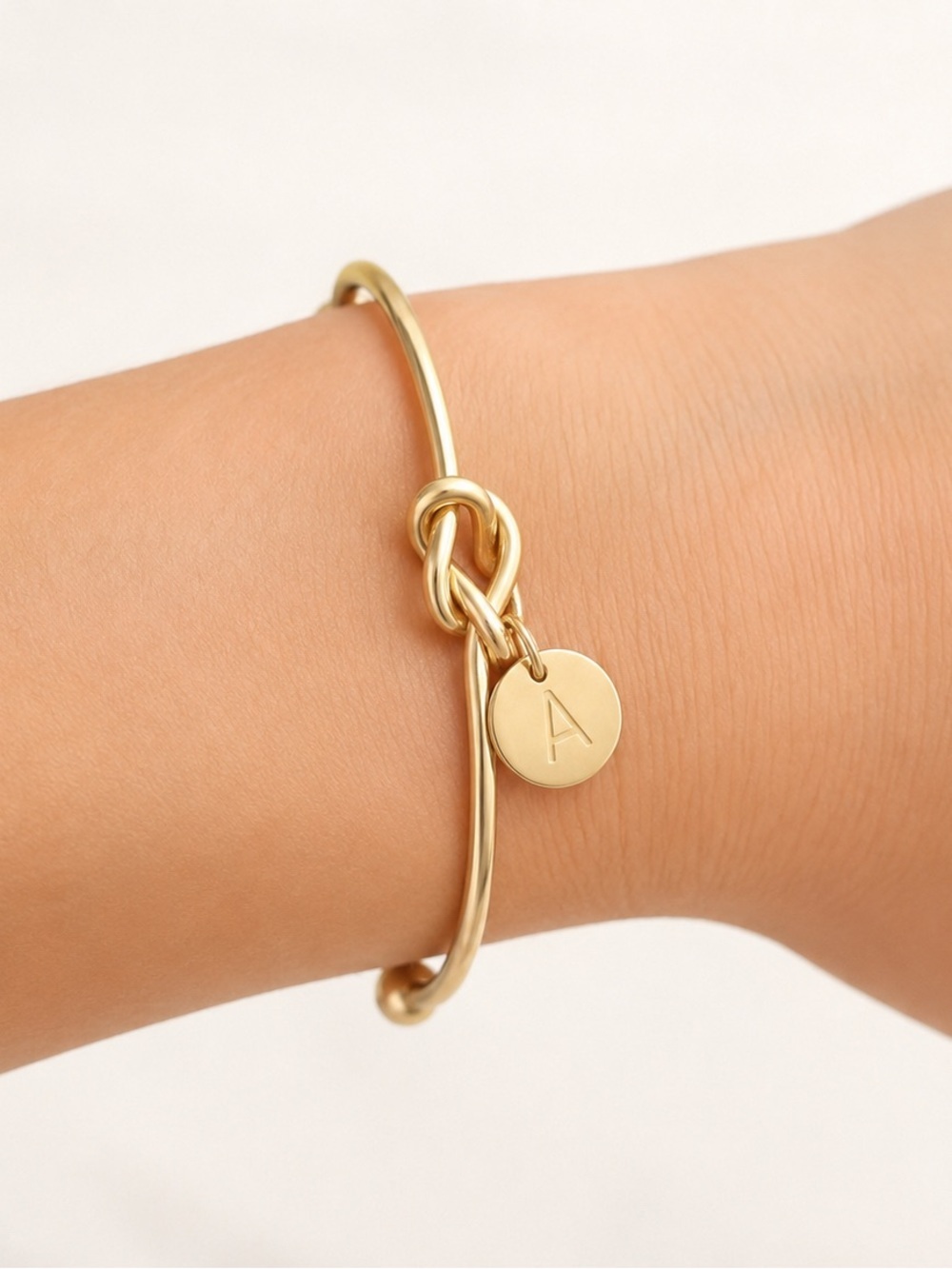 Gold Knot Initial Charm Bangle Bracelet - Letter A
